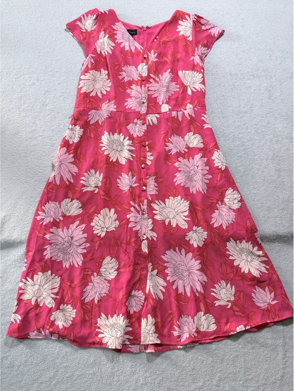 Talbots Midi Dress Floral Womens Size 12 Petite Pink Button Front Cottagecore - Picture 2 of 6